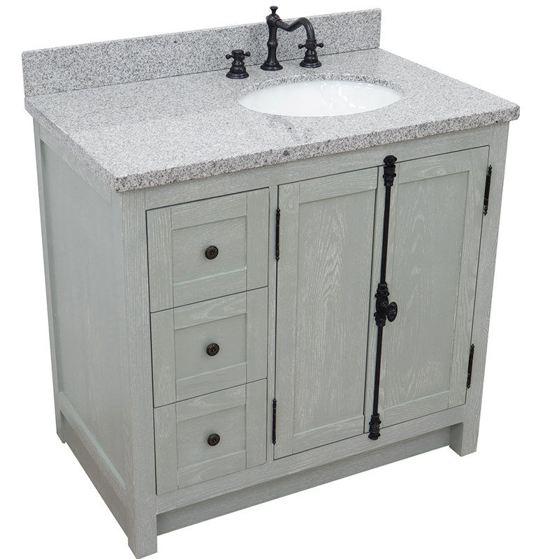 Ensemble de meuble-lavabo simple 37 po Seshadri, Granite, Gris sauge