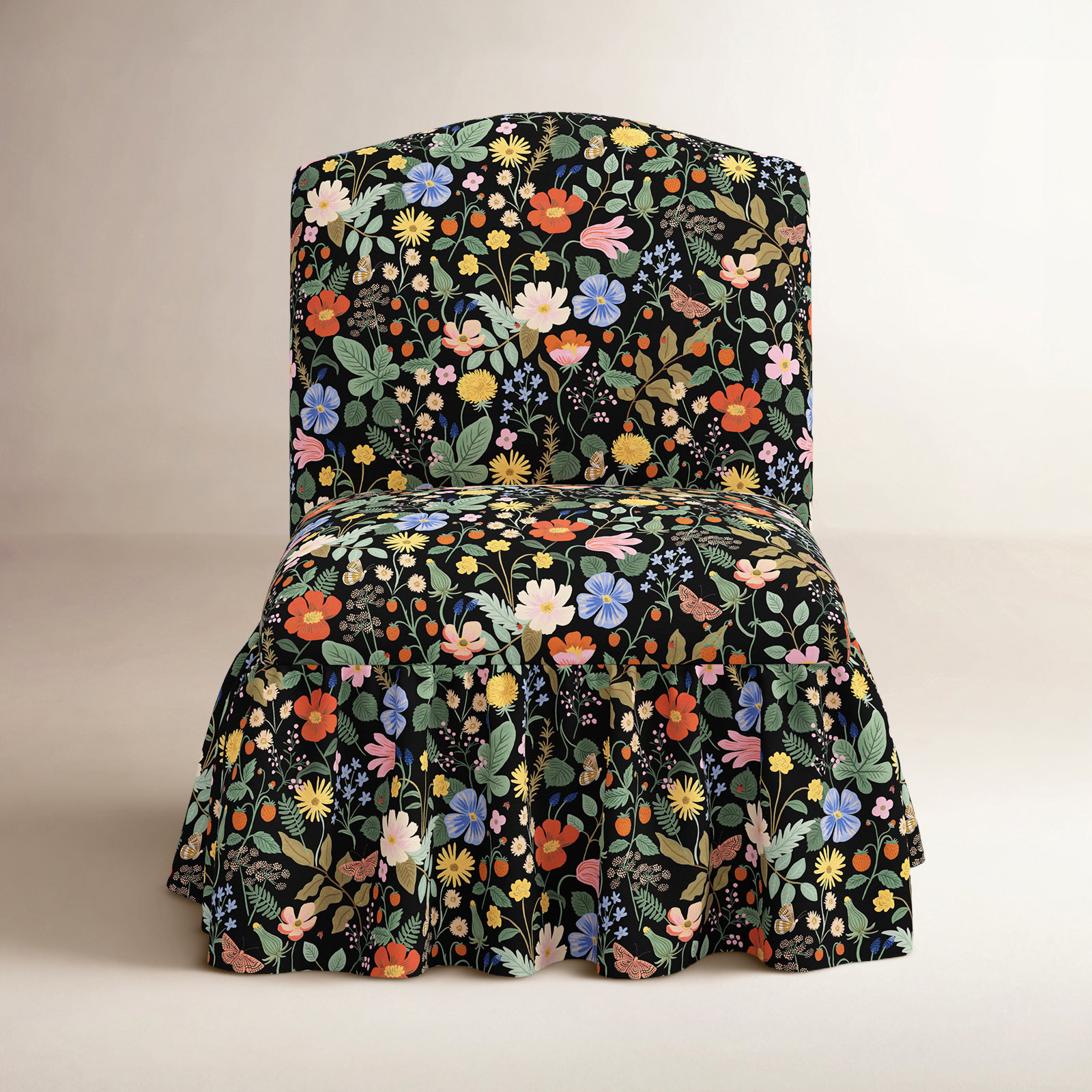 Rifle Paper Co. x Cloth & Company Edie Slipper Chair, Strawberry Fields Black