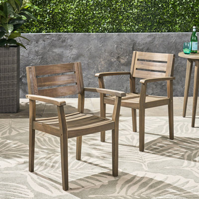 Wood Patio Chairs Of 2, Gray. Suited For Garden, Backyard, Poolside. Construction, 350 Lbs Weight Bearing