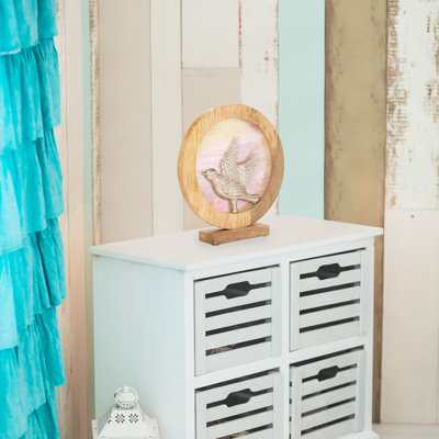 Support à vitrail décoratif en métal teinté 14 po avec cadre en bois