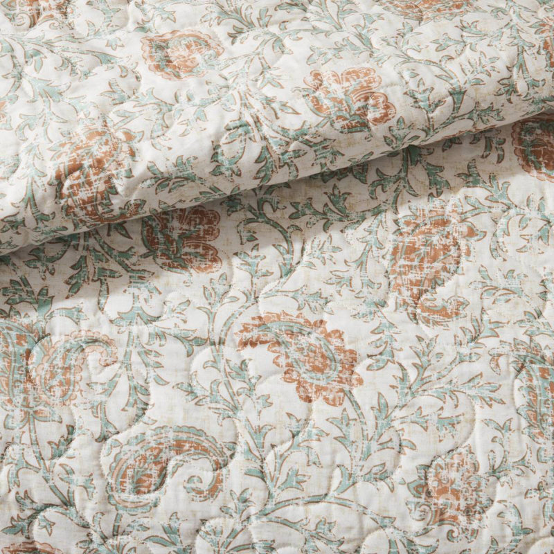 6 Piece Cotton Percale Quilt Set With Throw Pillows Coral Queen, Coral, Queen Quilt + 5 Additional Pieces