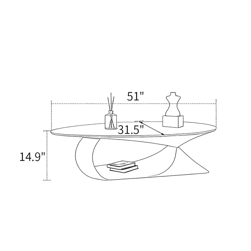 Table à thé ovale de style moderne, Gris, H 14,9 po x L 51 po x l 31,5 po