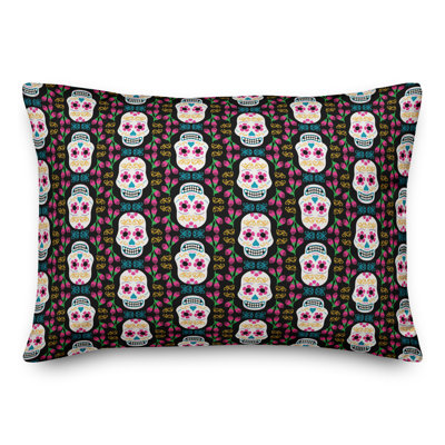  Graphic Sugar Skull with Wreath Lumbar Pillow