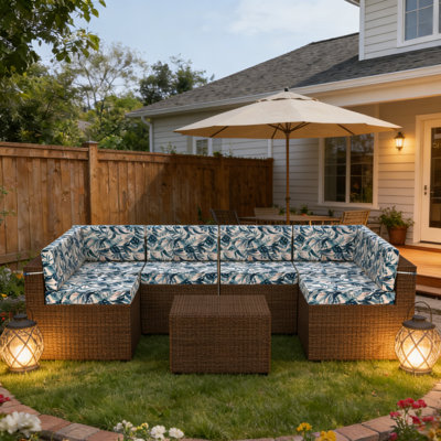 14-Piece Outdoor Cushions For Patio Furniture, Fade Resistant Outdoor Replacement Cushions For Rattaner,Wicker Furniture,Sectional, 6 Cushions And 8 Back Pillows,D20404