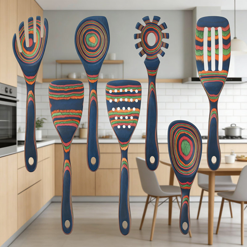 Professional Pakkawood Kitchen Utensil Set - 7 Piece Wooden Cooking Tools With Heat-Resistant & Non-Scratch Design For Non-Stick Cookware, Includes Spatula, Turner, Spoons & More
