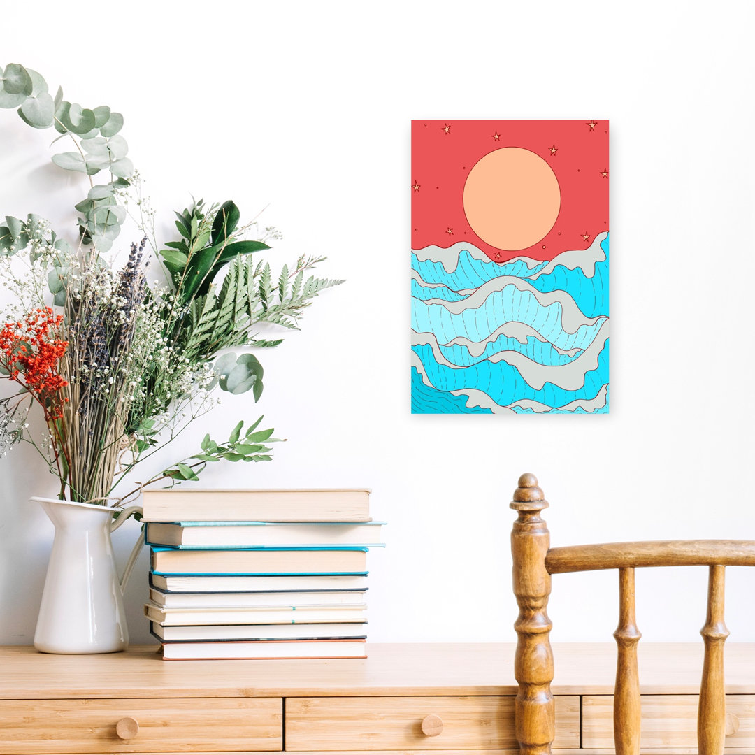 Red Sky Starry Ocean Abstract Dreamy Peaceful Nature Ocean Wall Art Print