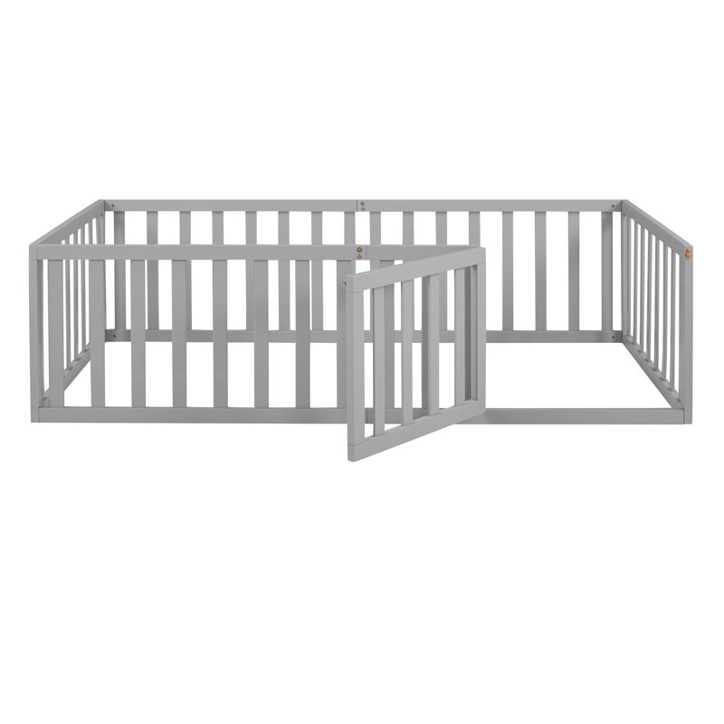 Wood Daybed Frame With Fence, Gray, Twin