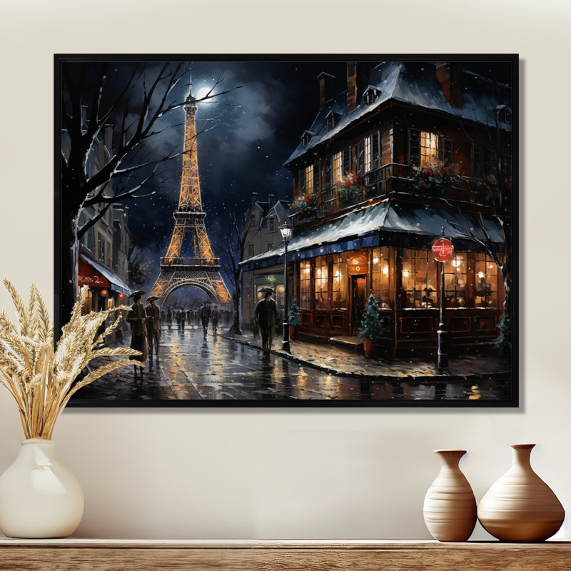 Décoration murale Vagabond Paris, Tour Eiffel, pleine lune - City Paris, Cadre flottant noir, H 30 po x l 40 po