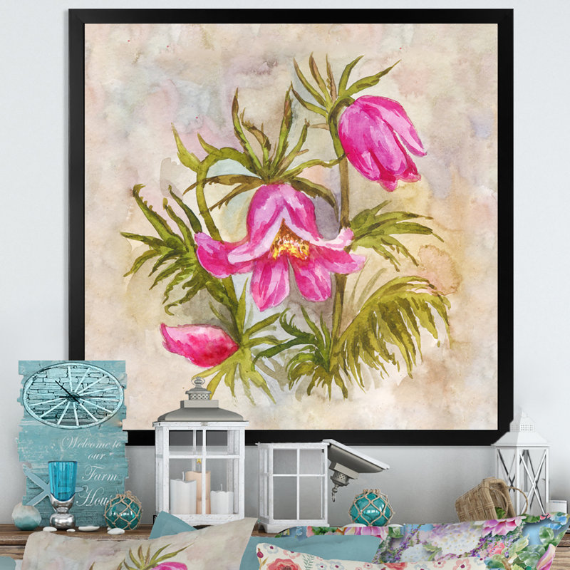 «Pink Pulsatilla Spring Flower», art mural traditionnel sur toile, H 16 po x l 16 po x P 1 po
