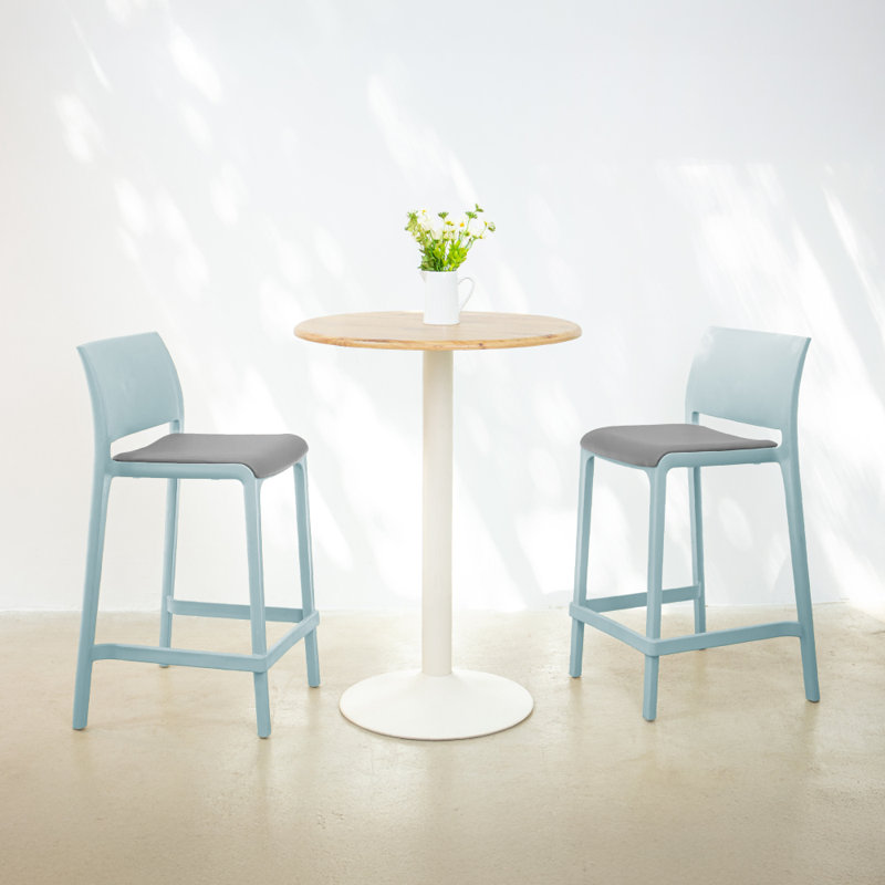 Tabouret de comptoir Sensilla, Tabouret de comptoir (siège à une hauteur de 25,, Bleu pastel