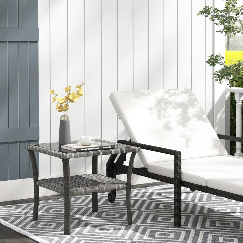 Rattan Side Table, Gray