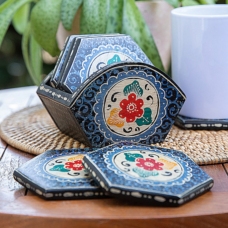 Ensemble de 6 sous-verres en batik faits à la main Bungalow Rose