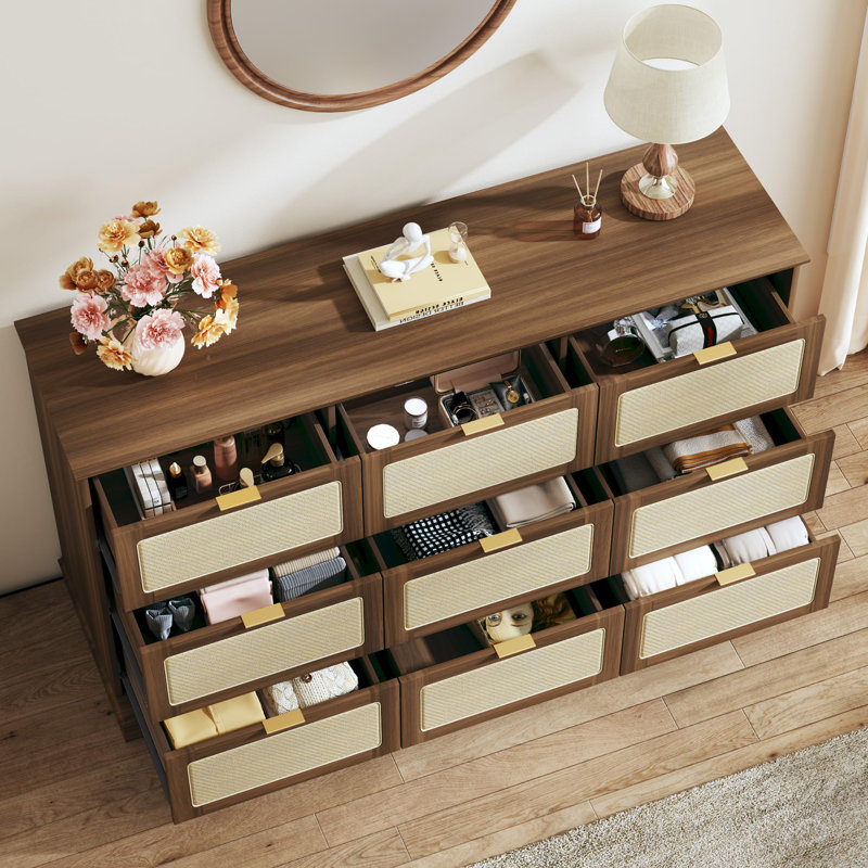 Commode 9 tiroirs Boho, Brun