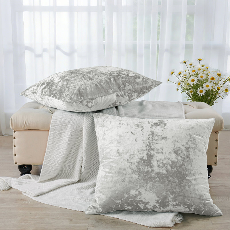 Housse de coussin en velours écrasé Euro, Argent argent
