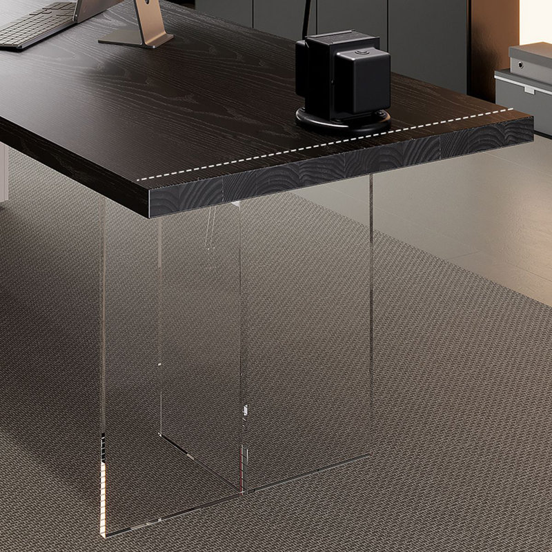 Bureau rectangulaire en bois manufacturé noir + bois transparent + acrylique avec 2 tiroirs