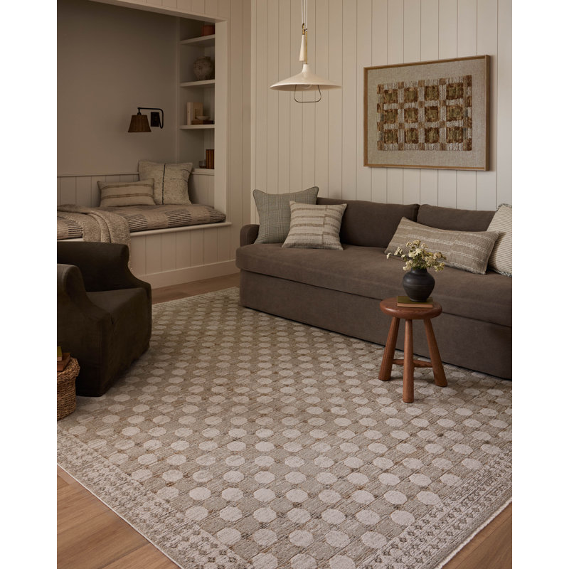 Amber Lewis Taupe and Natural Geometric Area Rug with Fringe