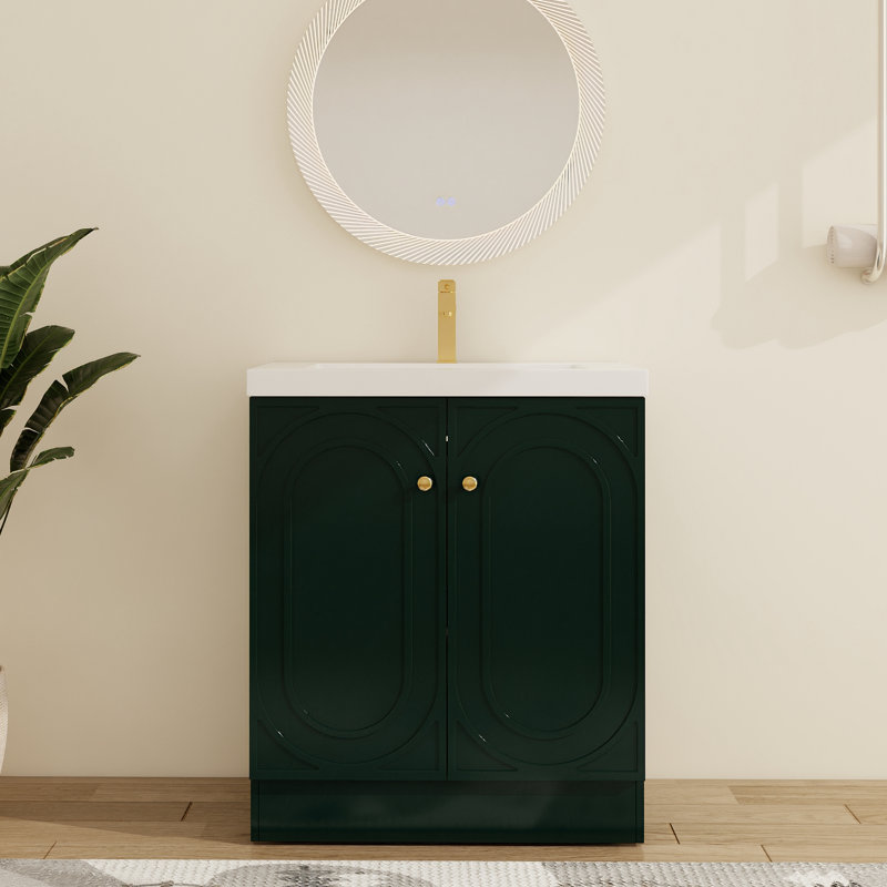 Hunar 30'' Free standing Single Bathroom Vanity With Resin Vanity Top, Green, 30''