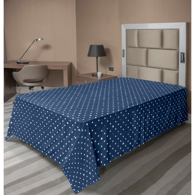 Ambesonne Top Flat Sheet Curving Art, Twin XL Flat Sheet, Indigo/White Dots