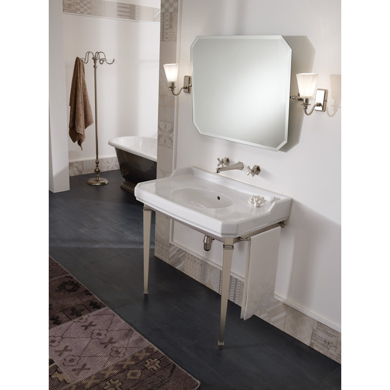 Belfry Bathroom Romainville 805mm L x 500mm W White Ceramic Oval Wall Hung Basin Sink with Tap and Overflow