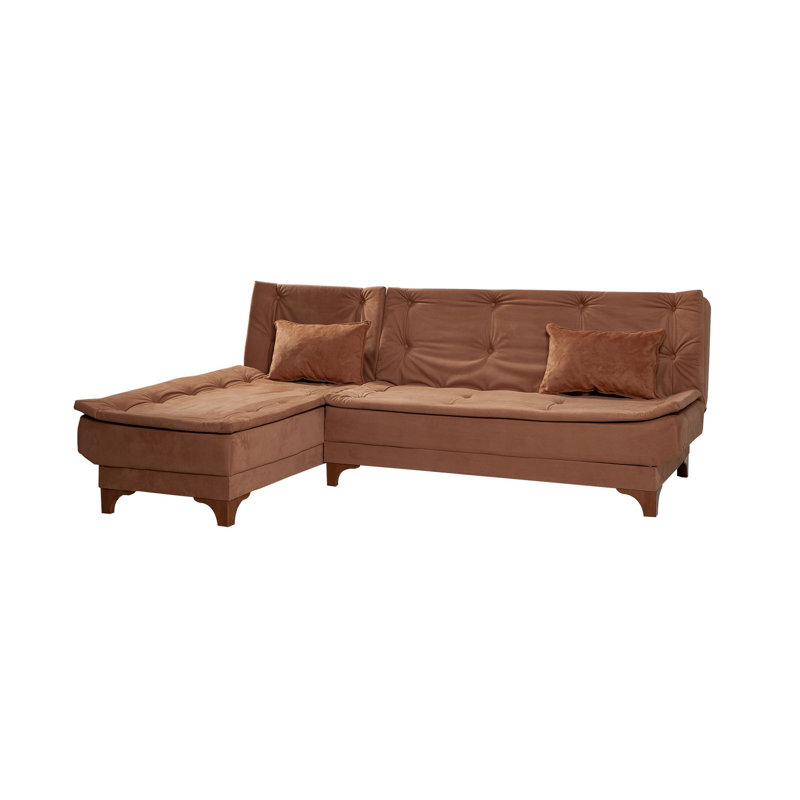 Corner Sofa-Bed, Brown Polyester Blend