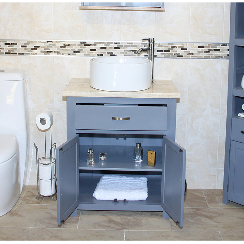 Rodden 751mm Single Bathroom Vanity with Vessel Ceramic Basin, Grey, Travertine