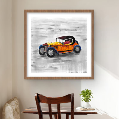 Yellow Vintage Car Toy - Framed Matted Print for Home Decor