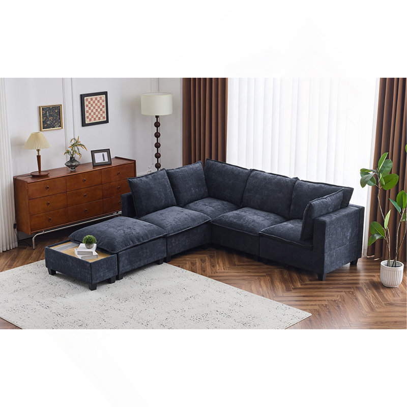 Canapé modulaire en U de 90 po avec canapé-lit modulaire avec repose-pieds mobile et table basse avec appareils de chargement cachés pour le salon