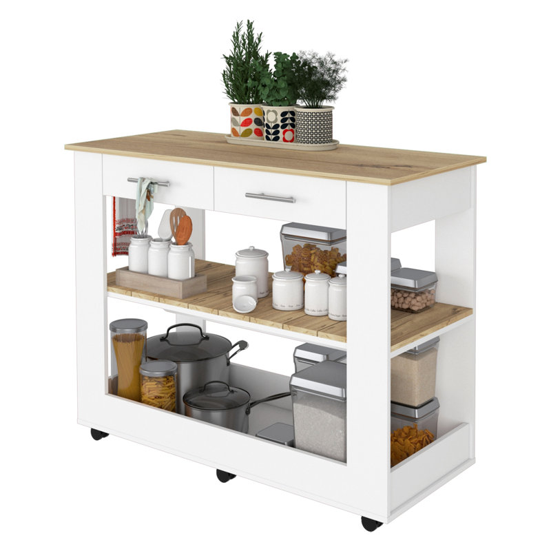 2-Drawer 2-Shelf Kitchen Island White And Light Oak