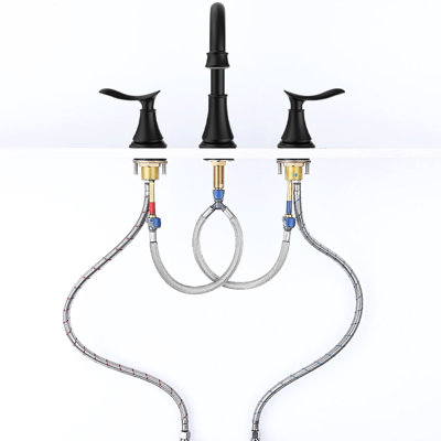Robinet de lavabo de salle de bain espacé 8 po noir mat - 2 poignées 3 trous avec bec pivotant à 360 °, design élégant et anti-rayures