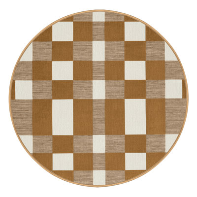 Machine Washable Checkered Brown Area Rug