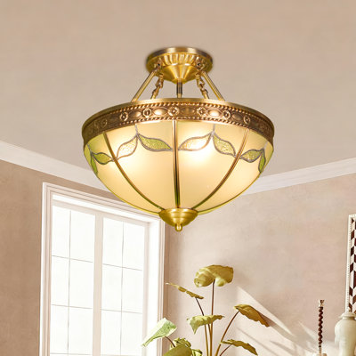 Modern Solid Brass Semi-flush Mount Ceiling Light, 4-light Glass Shade, Three-color Dimmable