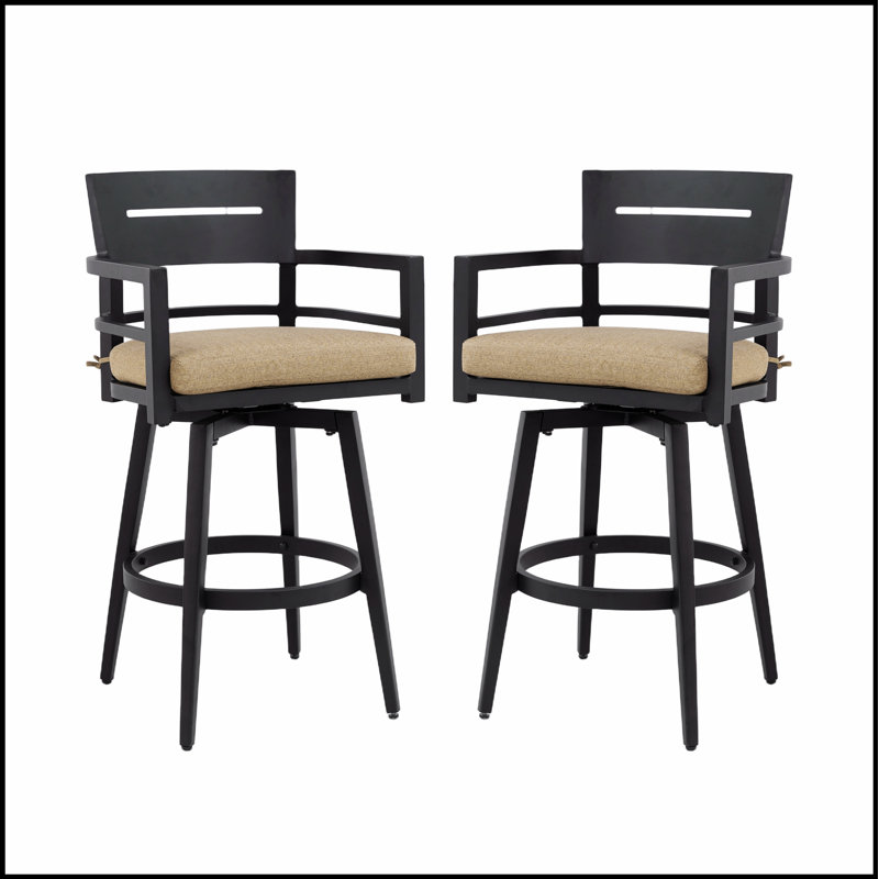 Chaises de bar modernes pivotantes 2 pièces d'extérieur avec structure en aluminium, coussin Sunbrella, pivot à 360 ° et conception ergonomique pour plus de confort et de durabilité