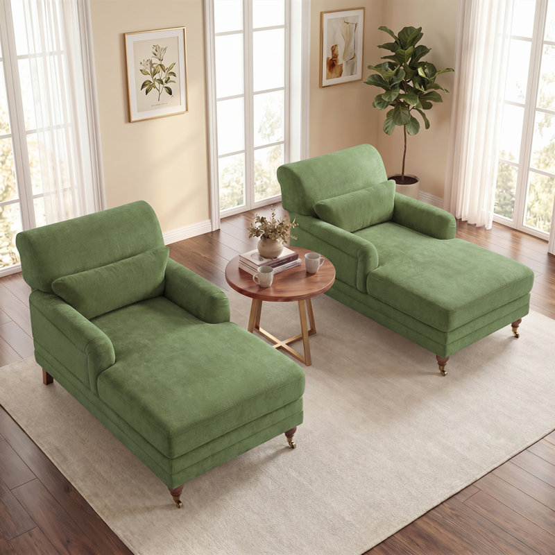 Chaise longue Glodi Erbes en bois massif de 37,01 po (ensemble de 2), Olive Green