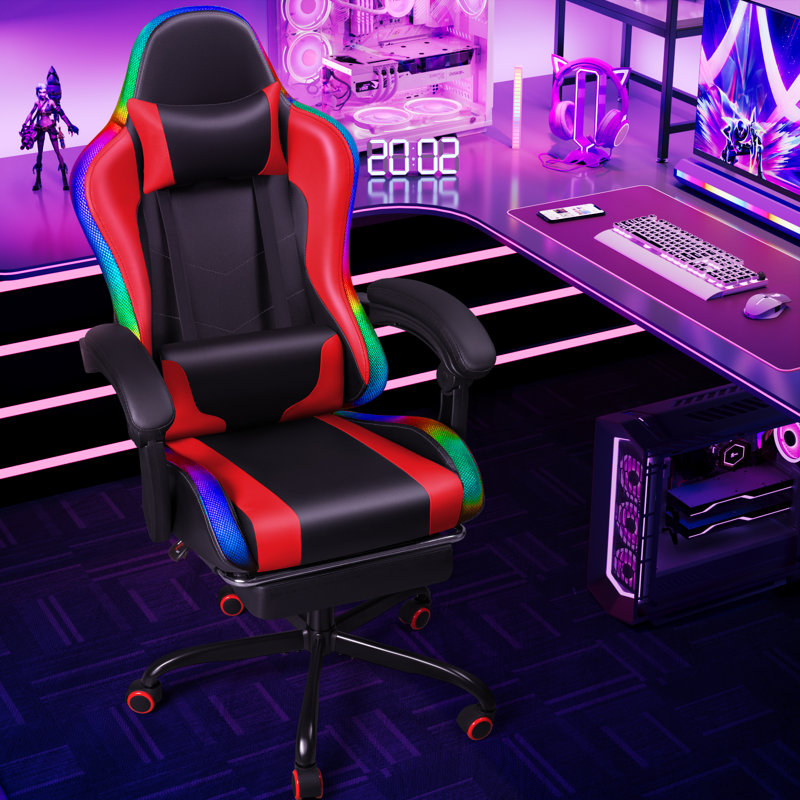 Homall Ergonomic Gaming Chair with Massage, RGB LED Lights and Footrest, Red