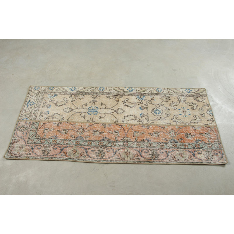 Boho Chic Turkish Vintage Patchwork Rug in Small Size For Elegant Home Decor