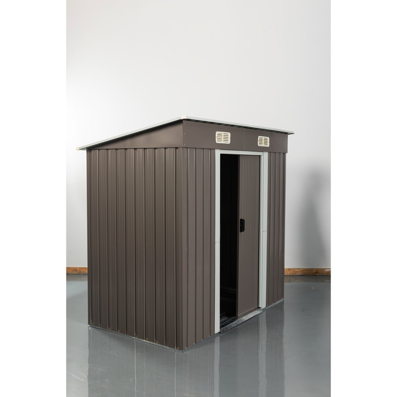 6Ft X 4Ft Outdoor Iron Shed - Galvanized Frame, , Ventilated Design Punched Vents, & Easy To Assemble
