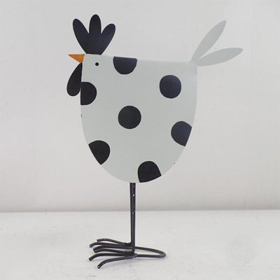 Figurine coq debout blanc à pois noirs