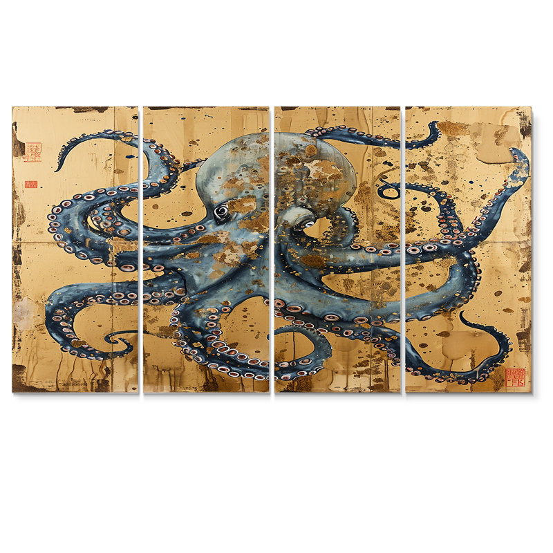 Rinker - pieuvre, art mural 4 pièces, H 32 po x l 64 po