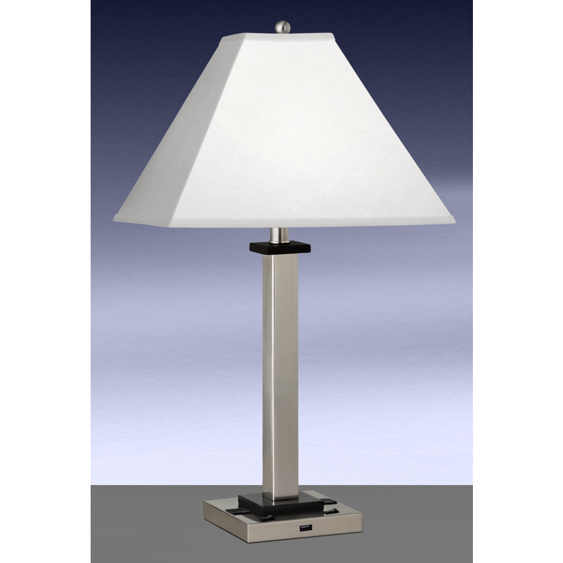 Lampe de table 28 po argent/noir canello avec USB et prise