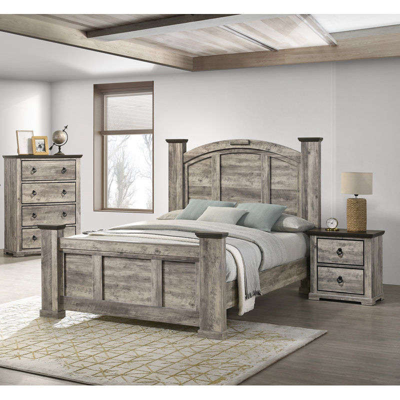 Grand lit à baldaquin contemporain en bois gris L 89,92 po x l 65,5 po x H 60 po