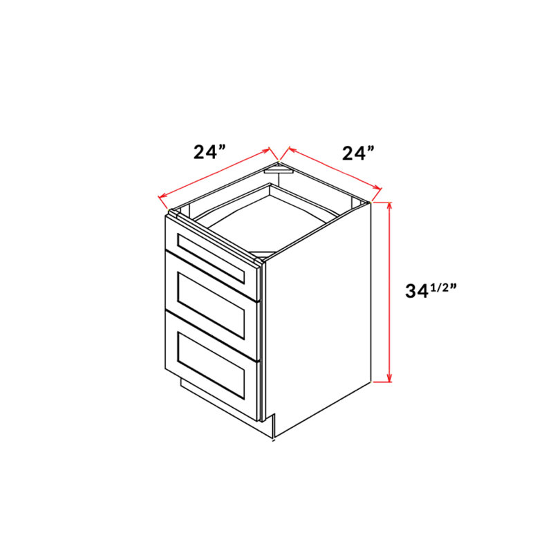 Armoire à 3 tiroirs H 34,5 po à base standard prête à assembler, blanc élégant, H 34,5 po x l 24 po x P 24 po