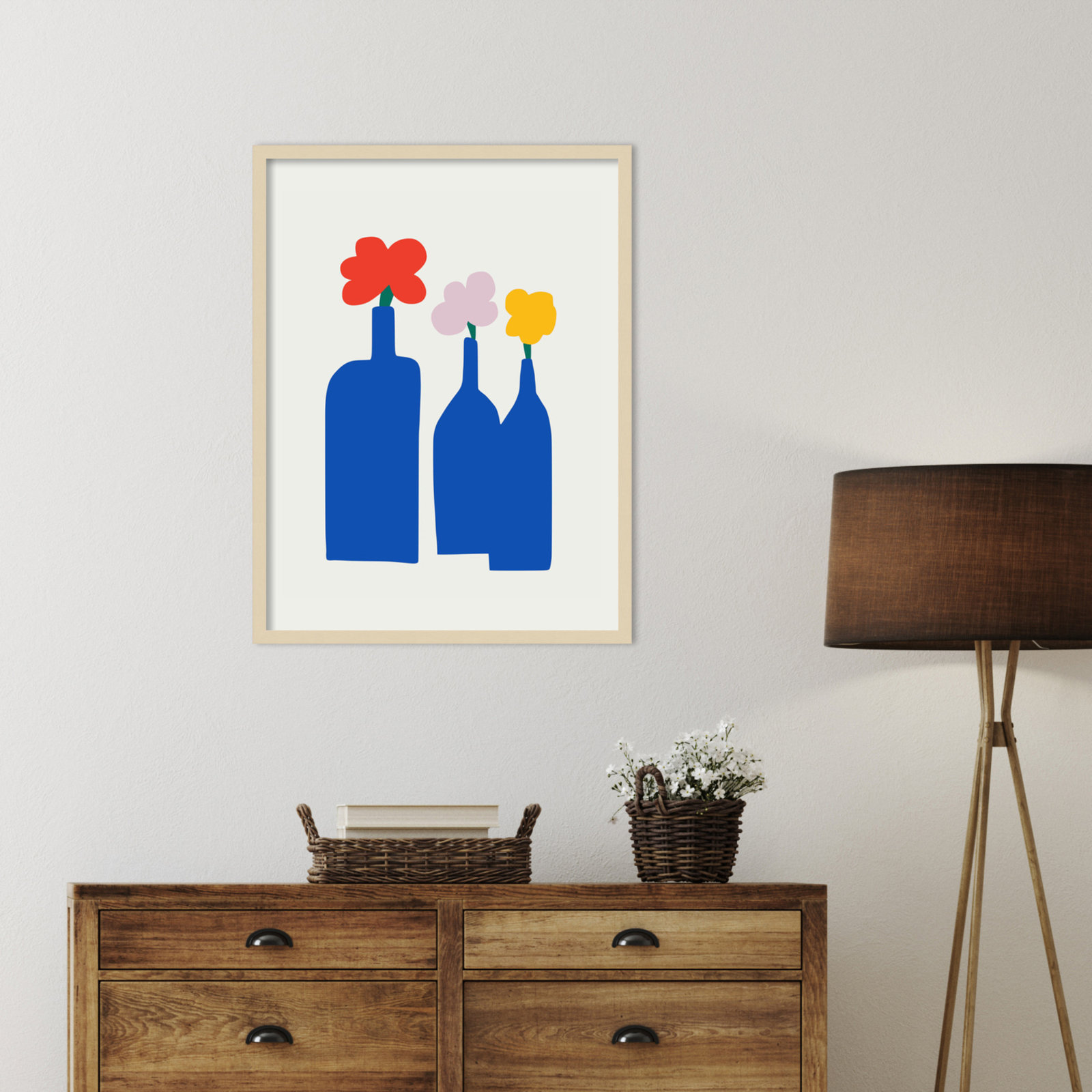 Blue Bottle Vase Print by Little Dean, Brown, 33" H x 25" W