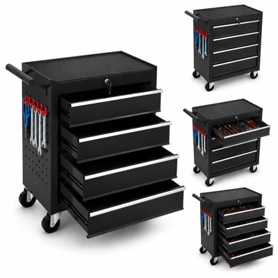 Coffre à outils roulant 24 po avec 4 tiroirs verrouillables, chariot à outils mobile avec roulettes et panneau latéral pour garage et atelier