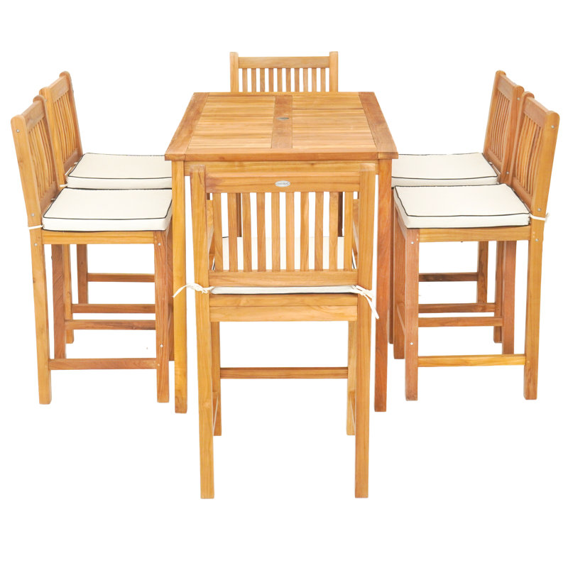 Ensemble bistro 7 pièces en teck de 7 po en bois de teck rectangulaire de 55 po avec 2 accoudoirs et 4 chaises latérales