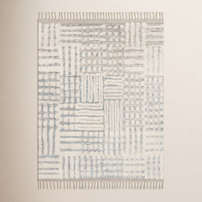 Benjamin Ivory Sky Hand-Knotted Geometric Rug