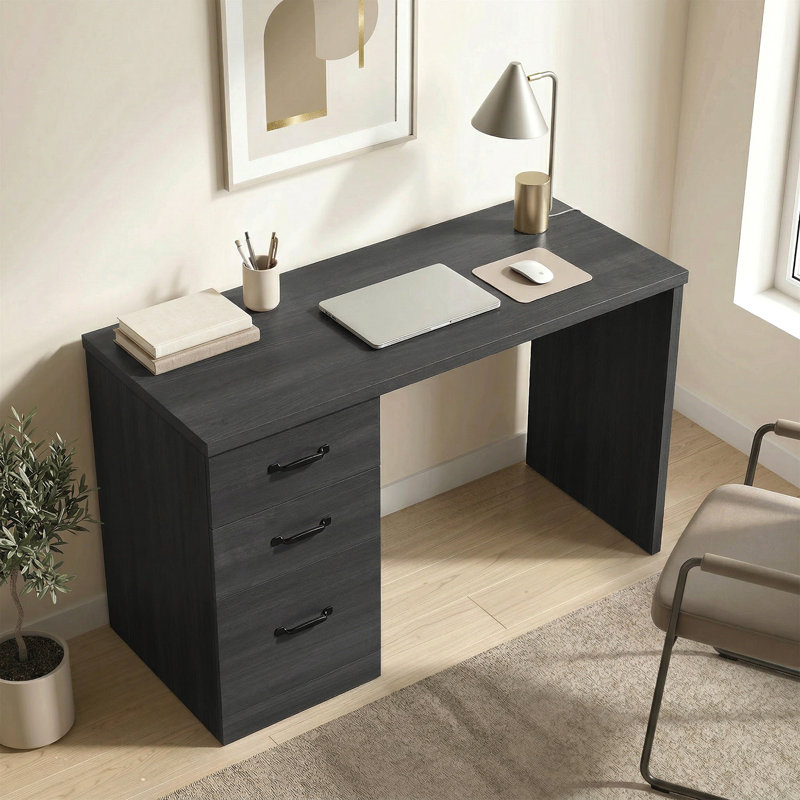 Bureau d'ordinateur à 3 tiroirs, bureau à domicile 47 po, noir
