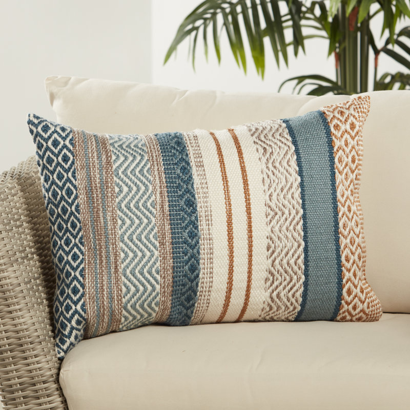 Rautha Blue and Gold Geometric Polyester Throw Pillow