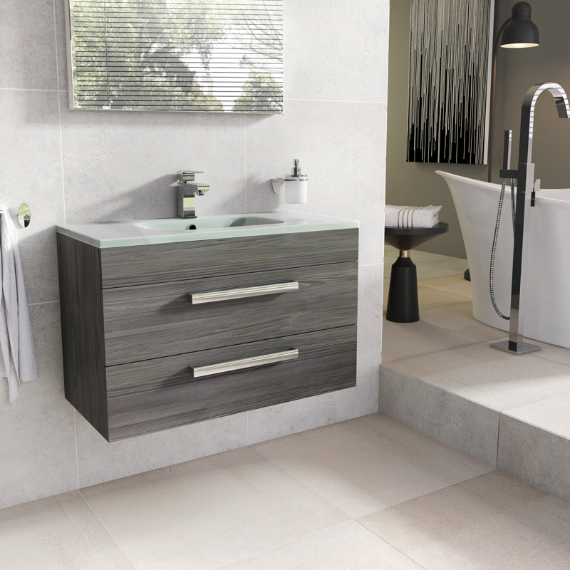 Whitfield 800mm Single Bathroom Vanity with Integrated Glass Basin, Dark Elm, Glass