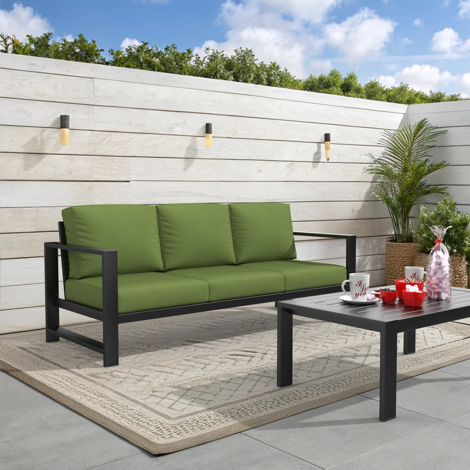Dulcie 80'' Wide Outdoor Patio Sofa with Sunbrella Cushions, Sunbrella Canvas Fern