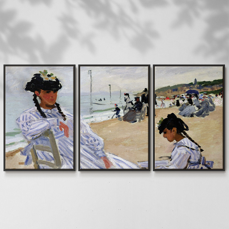 Monet, reproduction sur toile 3 pièces, H 36 po x l 75 po x P 2 po, Noir